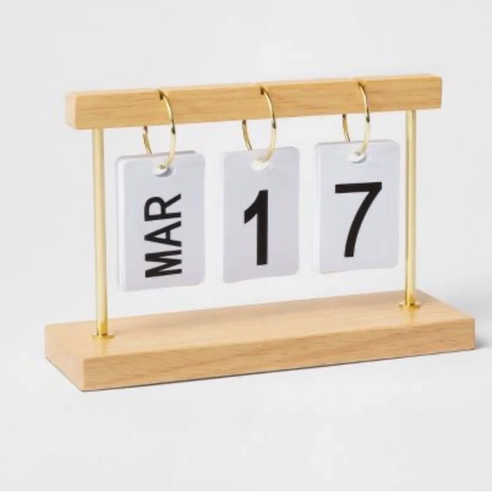 Rubber Wood Desk Flip Calendar in Natural Wood Tone by Threshold
